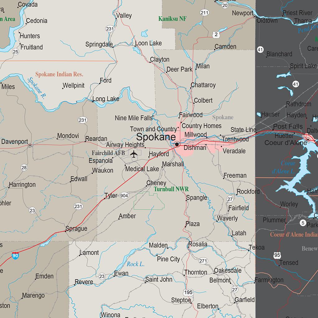 Earth Toned Washington State Push Pin Travel Map closeup