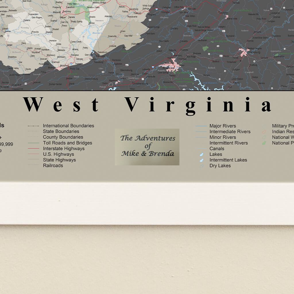 Earth Toned West Virginia State Travel Map Plaque Location