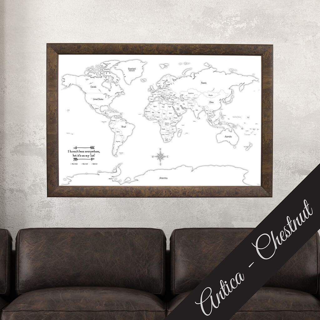 Canvas Black &amp; White World Map with Pins with Antica Chestnut