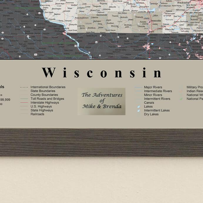 Earth Toned Wisconsin Travel Map with Pins Plaque Location