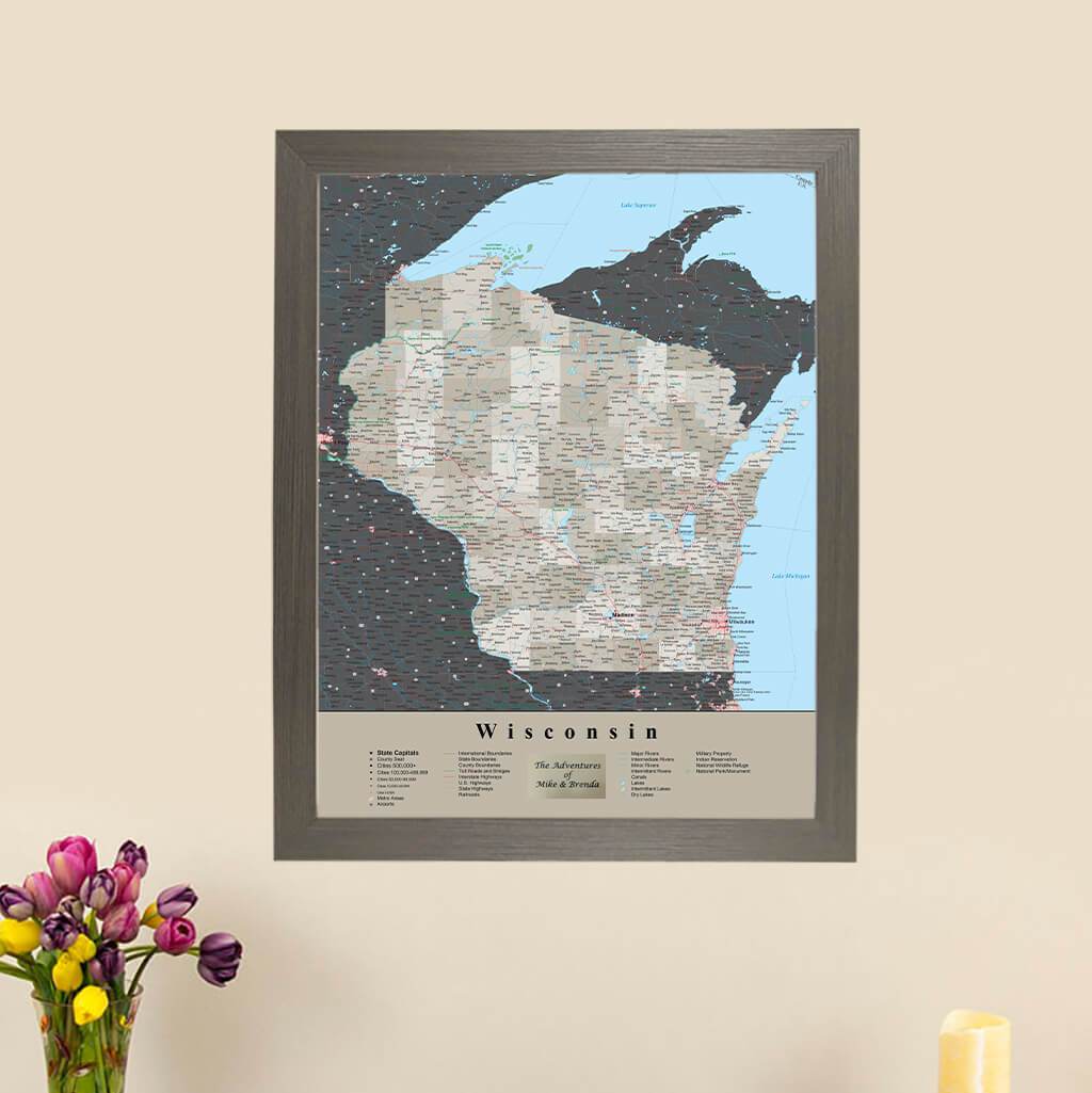 Earth Toned Wisconsin Travel Map with Pins Main Picture