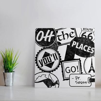 Oh the places you'll go - White & Black Quote Art